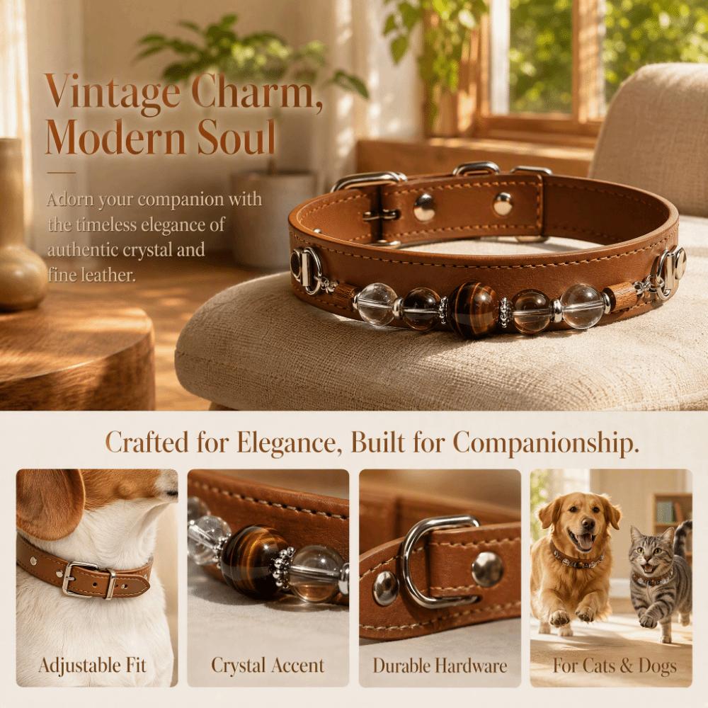 Crystal Stone Leather Pet Collar Adjustable Dog Collar Exquisite Cat Collar  Puppy