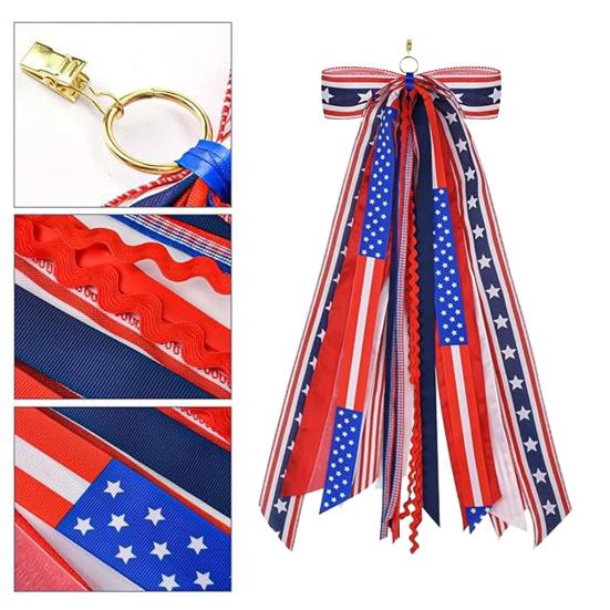 Patriotic Wreath Sash for Front Door Red White Blue Star Wreath Sash Ribbon Accessories for 4th of July Memorial Day Yard Porch Decor