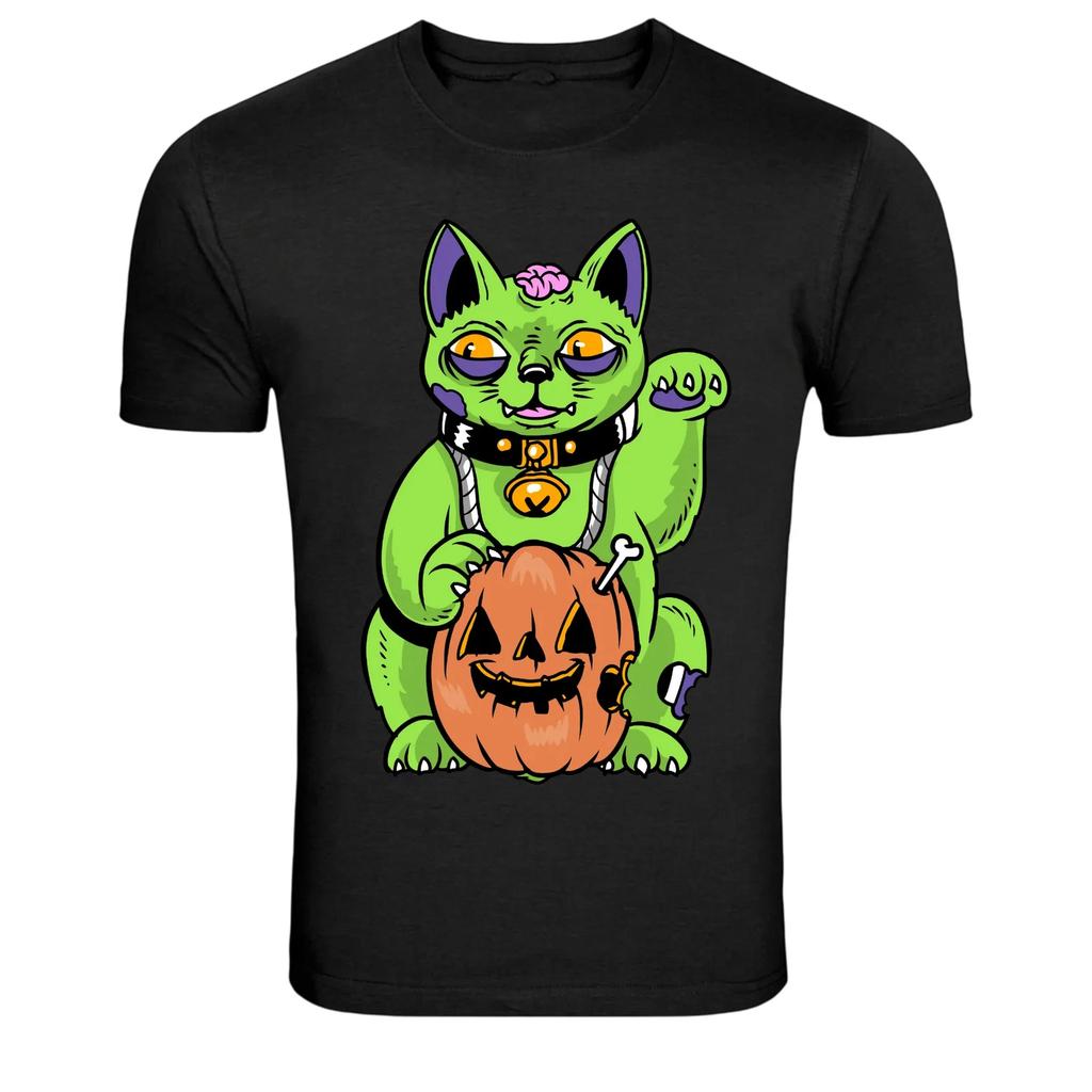 Zombie Glückskatze Kürbis Halloween Grafik T-Shirt