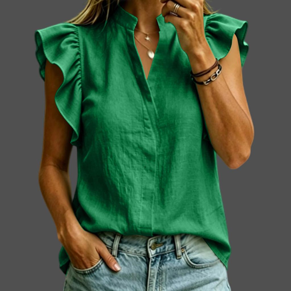 Women's Casual V-Neck Ruffle Sleeveless Top Color for Everyday Wear