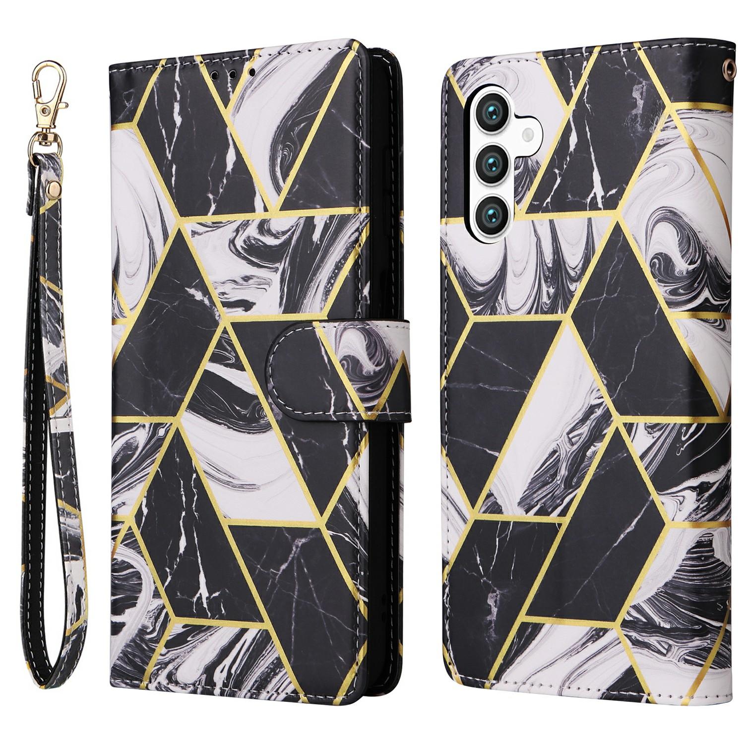 

For Samsung Galaxy S25+/S24+ Case Lacquered Marble Pattern Leather Phone Cover C