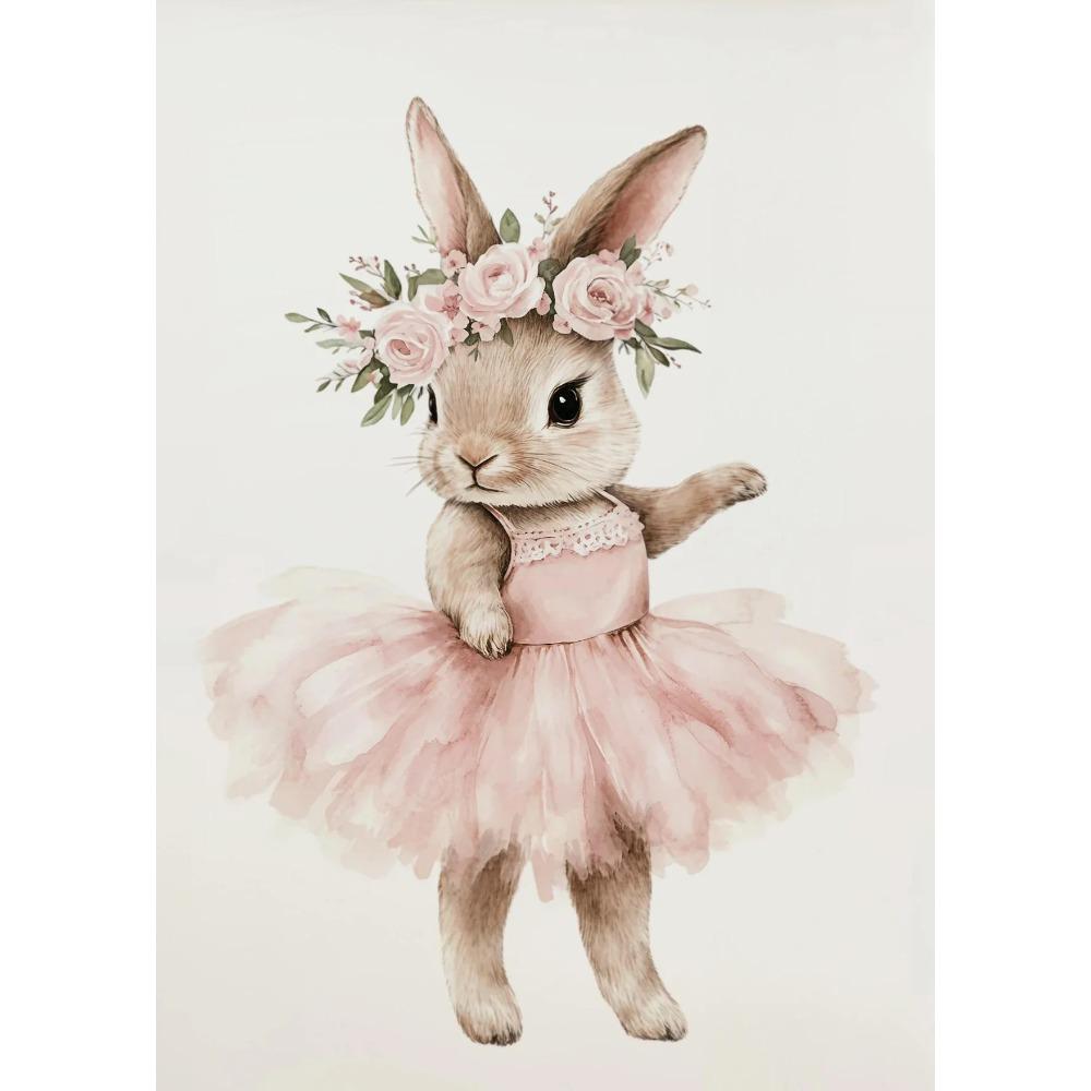Süßer Ballerina-Hase Ballett Tier Poster und Drucke Leinwanddruck Wandkunst Bild für Mädchenzimmer Kinderzimmer Heimdekoration
