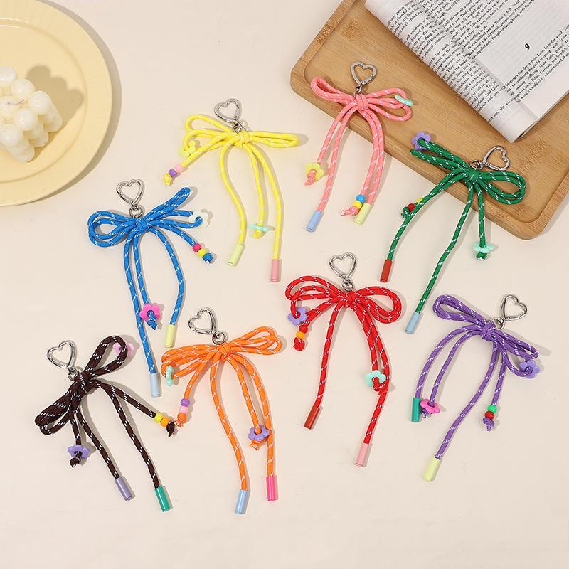 Candy-Colored Yarn Bow - Handmade DIY Craft with Charms, Durable Polyester Cord for Women's Bags, Keys, Bag Charm