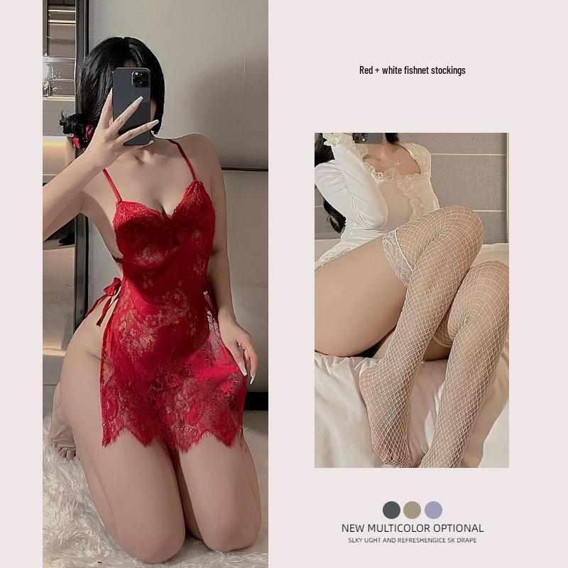 Verführerisches Spitzen-Strapsnachthemd-Set - Reizvolle & Durchsichtige Lingerie