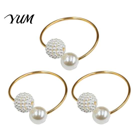 Iron Art Napkin Rings 3Pcs Faux Pearl Rings, Reusable Metal Holders, Elegant Decorative for Restaurants Weddings Banquets Dinner Parties Table Decor