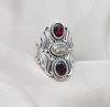 Garnet & Lemon Quartz 925 Sterling Silver Ring: Vintage Boho Statement Jewelry