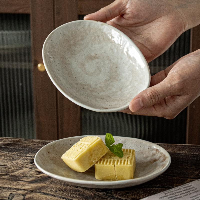 Delicate And Small Plates, Retro Style Creative Oval Snack Plates, Household Ceramic Tableware, Dipping Dishes, Front Dishes