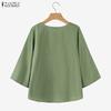 ZANZEA Women Casual V-neck Solid Color Loose 3/4 Sleeve Cotton Blouse