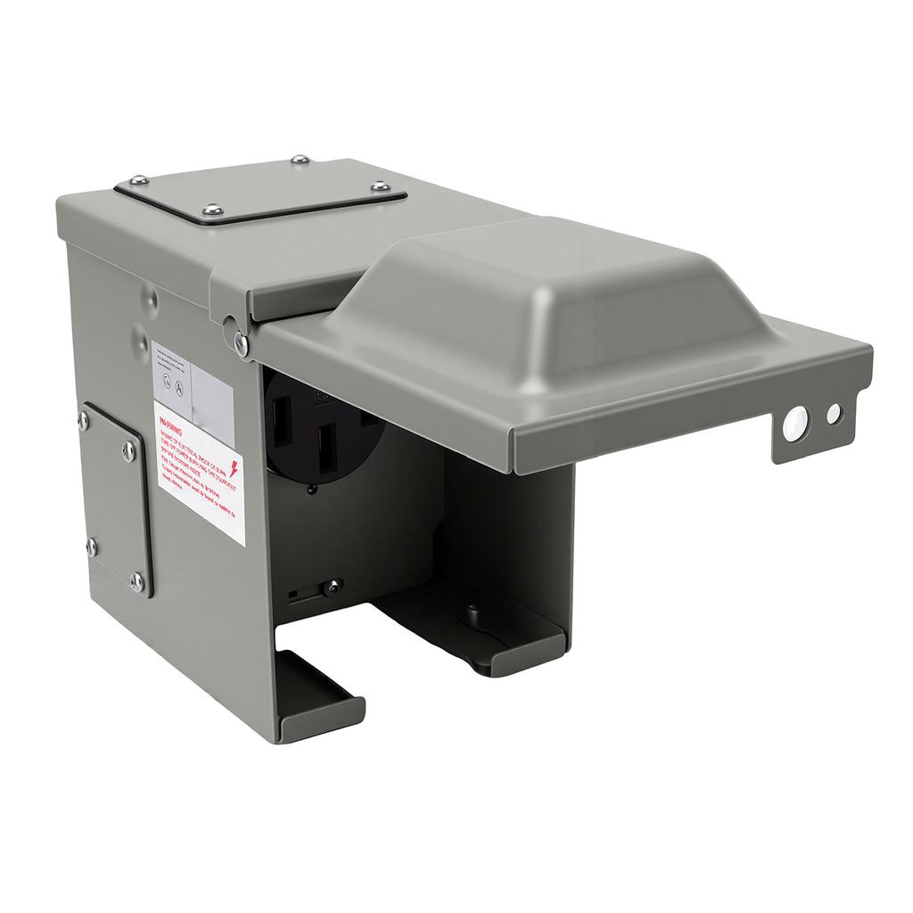 RV Power Outlet Box 50 Amp Enclosed Lockable Weatherproof Outdoor RV Electrical Outlet Panel Iron Shell Type Female Plug