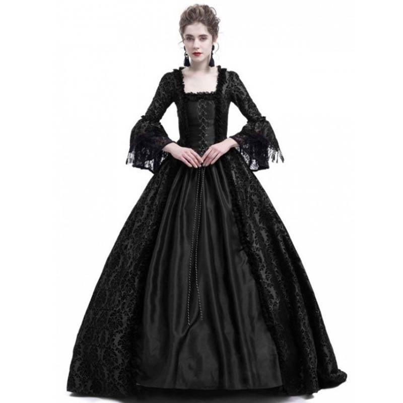 Vintage Medieval Women Slim Renaissance Costume Hollow Out Ball Gowns Queen Dresses Plus Size S-XXXL