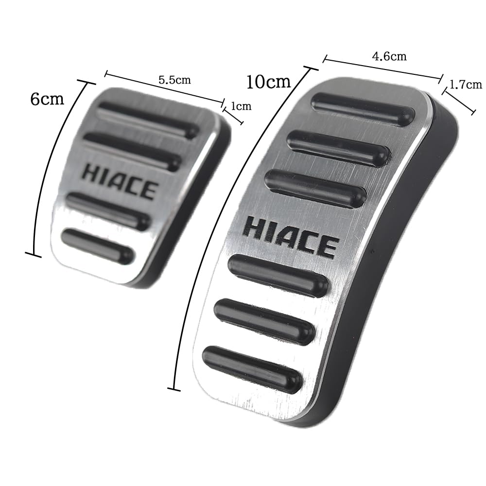 SAWAKAKI Aluminum Accelerator and Brake Pedal Covers with Set of 2 Designed Exclusively for Toyota Hiace 200 Series Logo, (Silver), (Models 1-6)