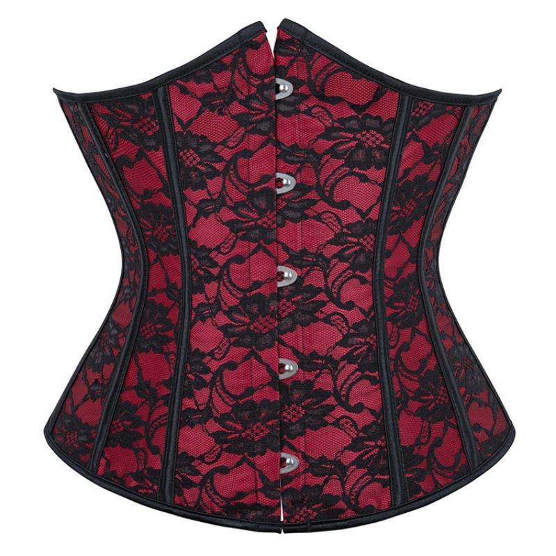 Women Dark Red Bone Waist Cincher Tummy Control Body Shaper Corset
