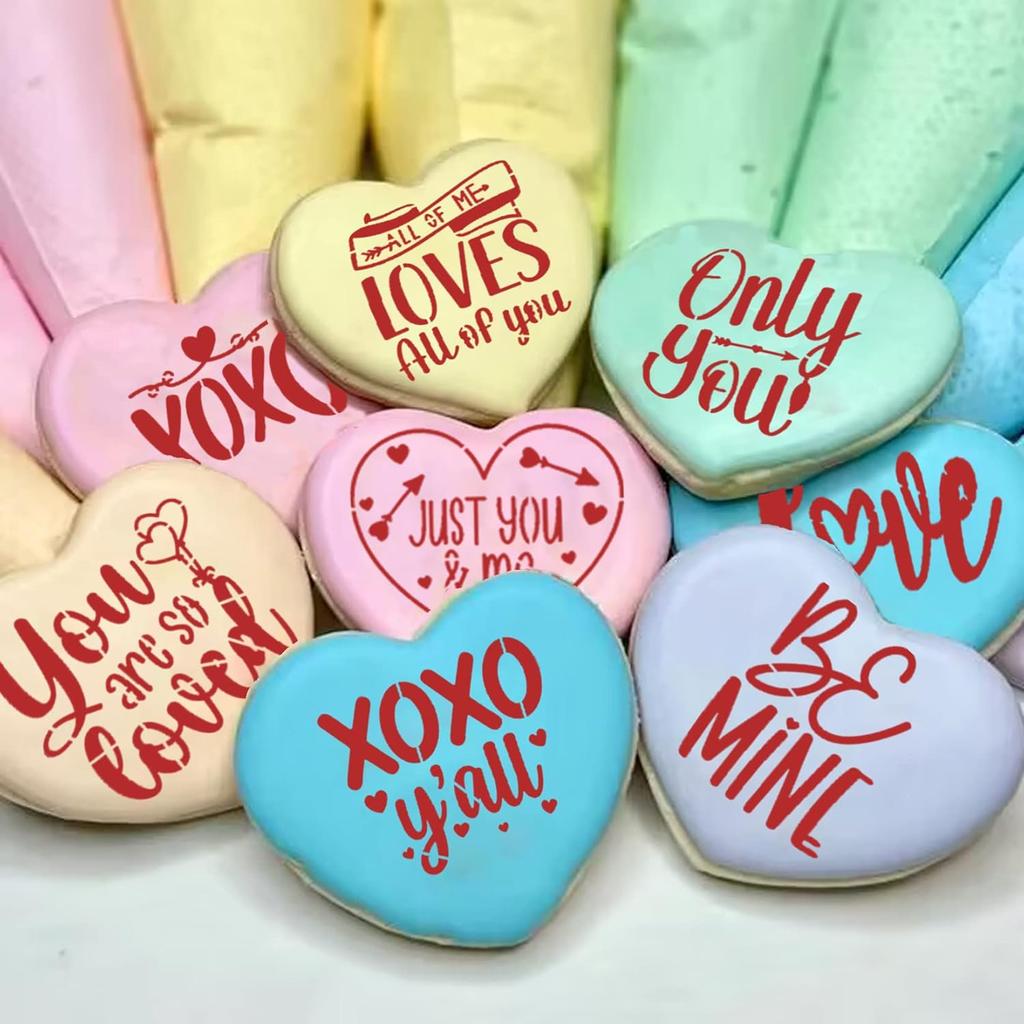 Valentine Stencils for Painting On Wood, 3x3 Inch Reusable Love Heart Holiday Templates Happy Valentine Day Stencils for DIY Ornaments Crafts