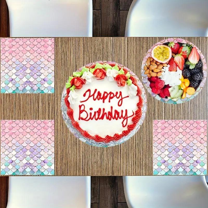 Mermaid Party Supplies Set with Plates Napkins Tablecloth Banner and Cupcake Toppers Perfect for Birthday Party Decorations