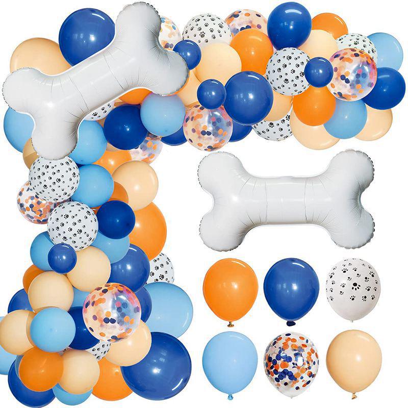 Pet Birthday Party Balloon Set: Dog Paw & Bone Latex and Foil Balloons with Balloon Chain Decorations.