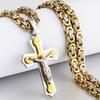 Heavy Crucifix Cross Pendant Necklace Men Gold Stainless Steel Male Punk Necklaces Byzantine Chain Men Necklaces Jewelry Gifts