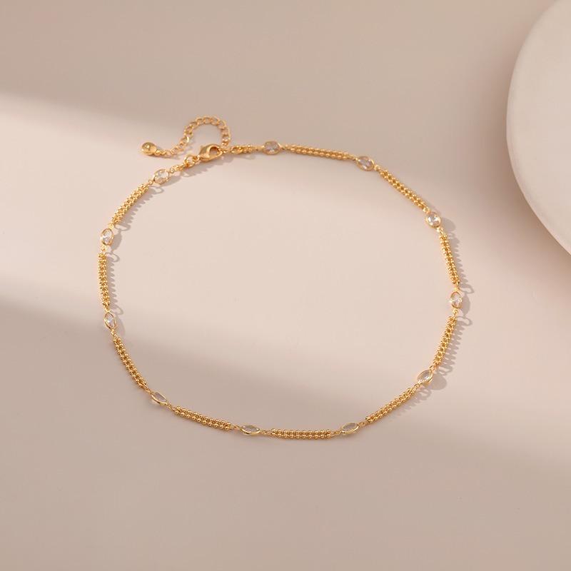 K Gold Plated Beaded Chain Clavicle Necklace Handmade Minimalist Cool Style