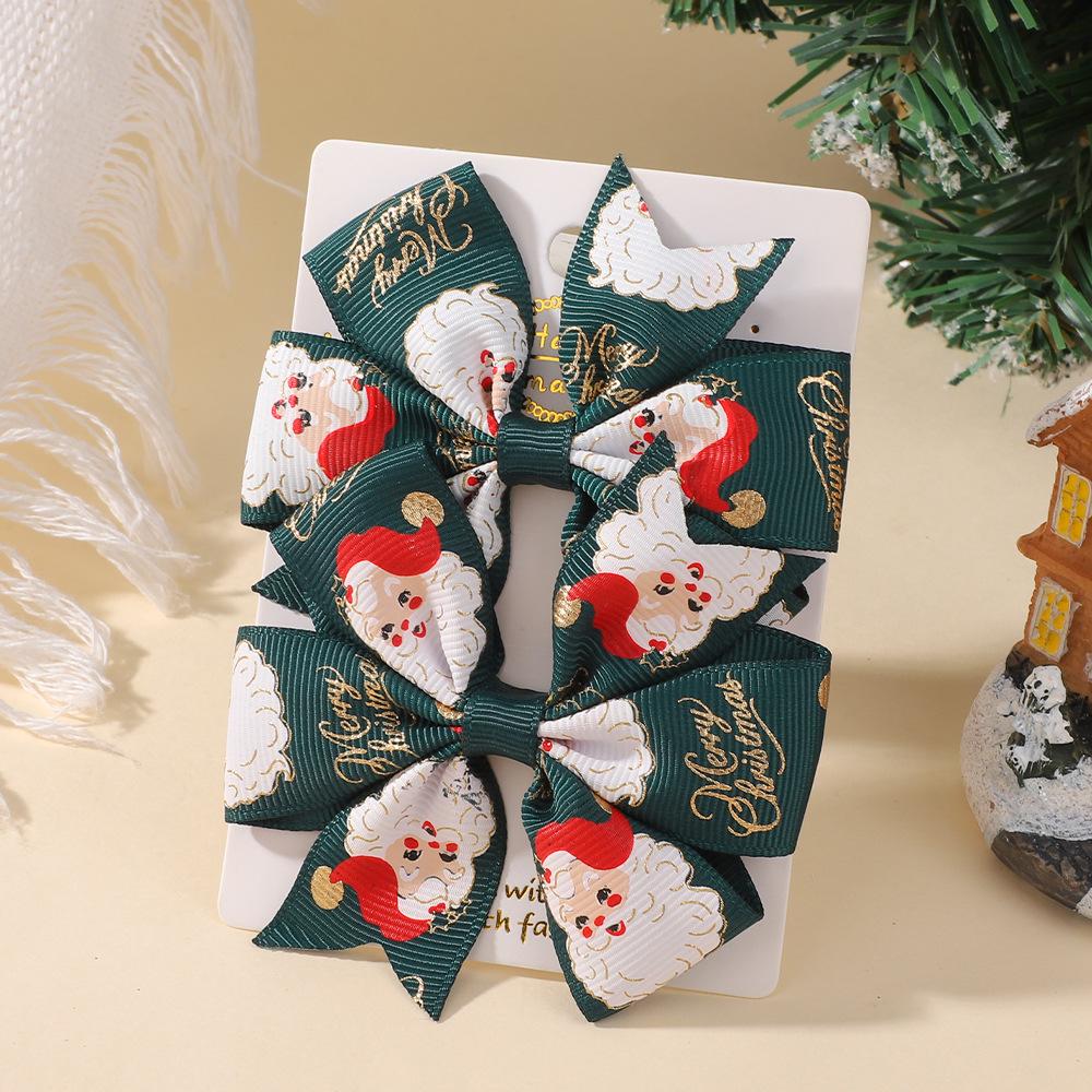 Christmas Snowflake Elk Red And Green Children'S Hair Accessories Set Holiday Headgear Vintage Dovetail Hairpin 4790
