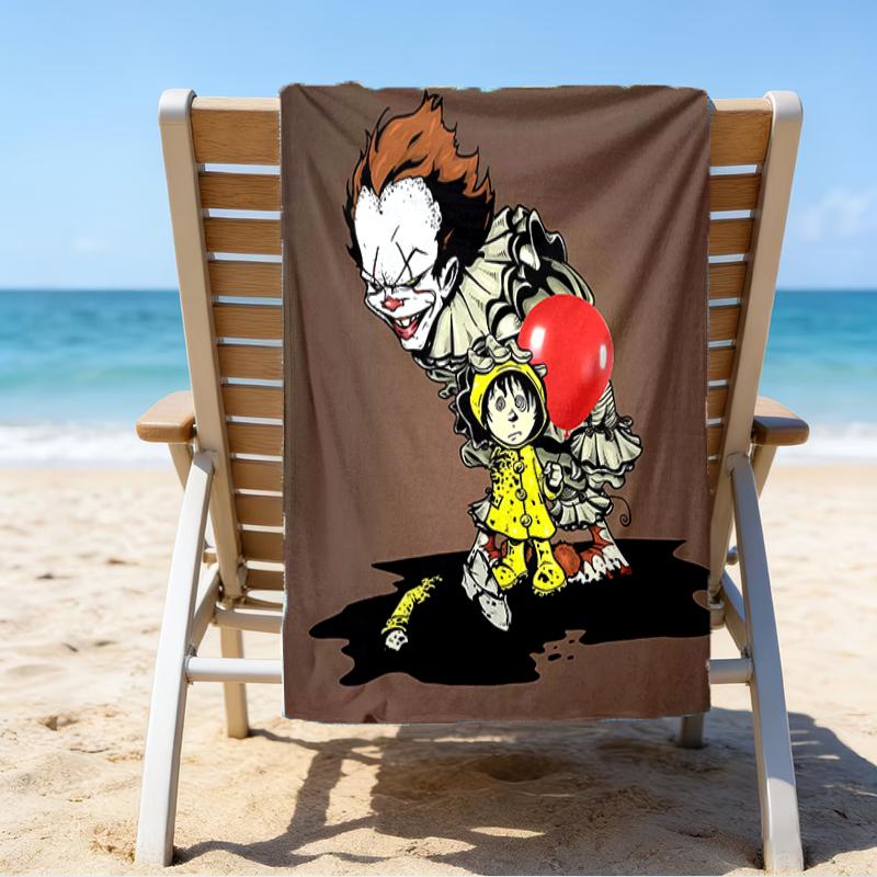 proof beach towel with a Pennywise the Dancing Clown3 pattern - soft,absorbent,quick-drying,machine washable - perfect for swimming,camping,bathing