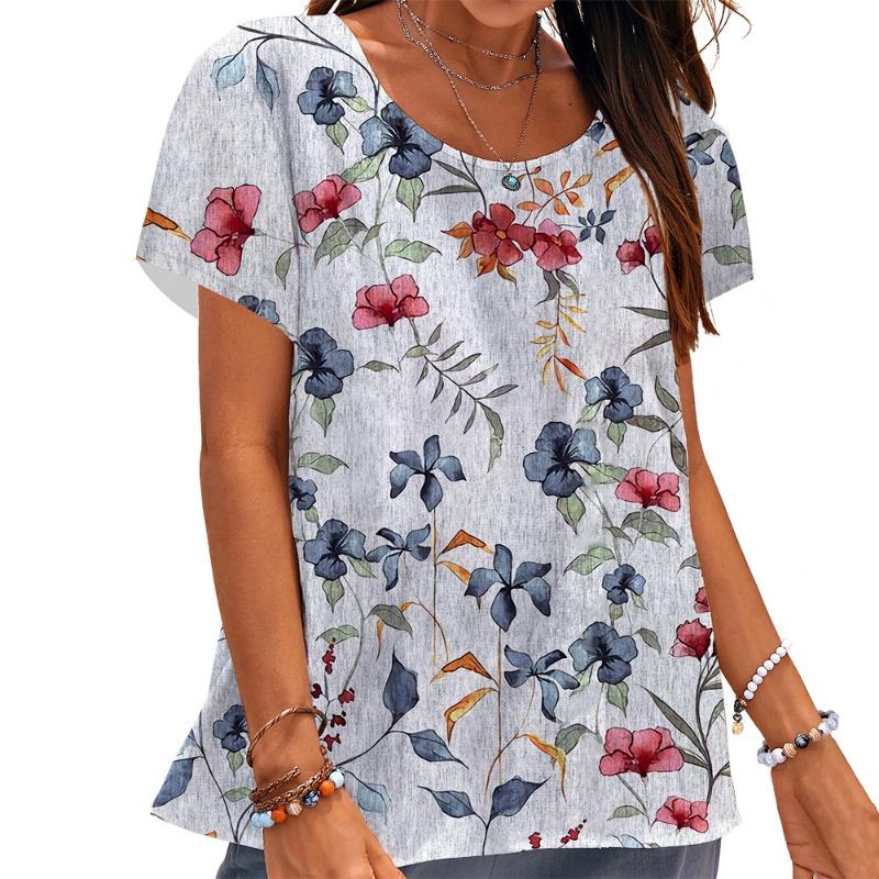Summer animal and flower printed T-shirt 3D printed squirrel and rabbit T-shirt style top women's clothing