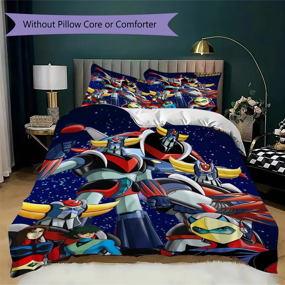 Grendizer Goldorak Pattern Bedding,Quilt Set Quilt Cover Pillowcase Home Birthday Gift(1 * duvet cover + 2 * pillowcase, without core)_lx