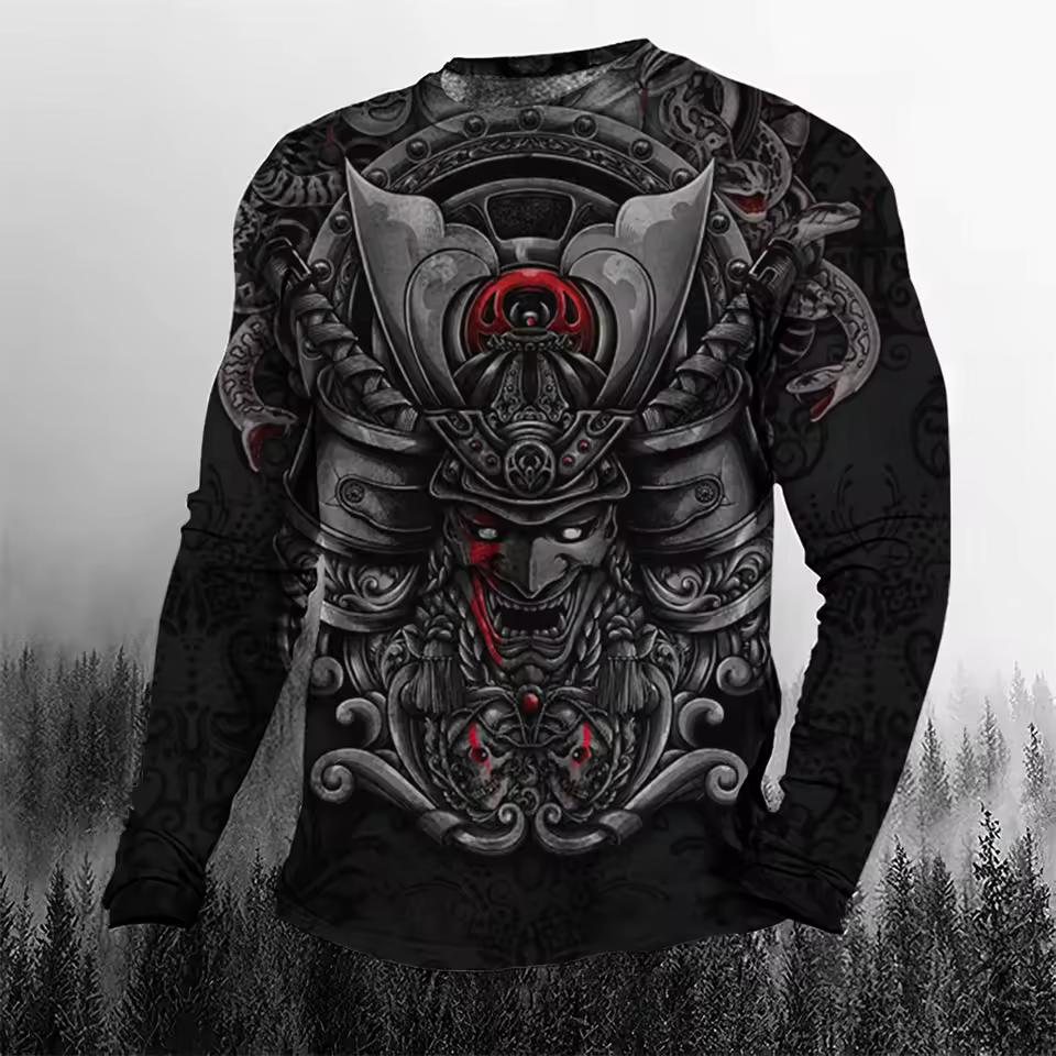 Super Cool Vintage Japanese Samurai Men's T-shirt O-Neck Cotton Men's Clothing Oversized Casual Long Sleeve Tops 3D Printed T Shirts