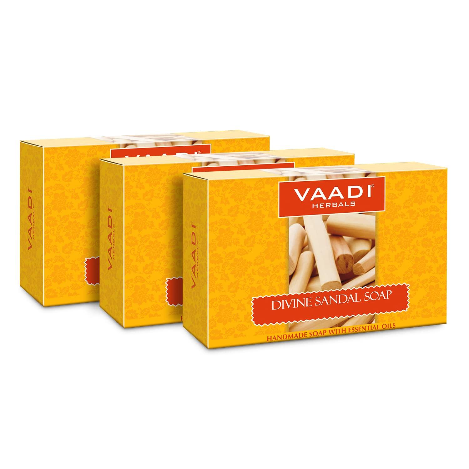 Vaadi Herbals Divine Sandal Soap with Saffron and Turmeric for Glowing Smooth Skin 75g x 3