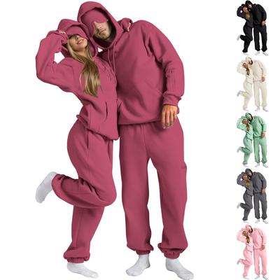Unisex Fashion Solid Color Flight Mode Travel Hoodie Sports Shirt With Built In Eye Mask Sports Pants Loose 2-piece Set
