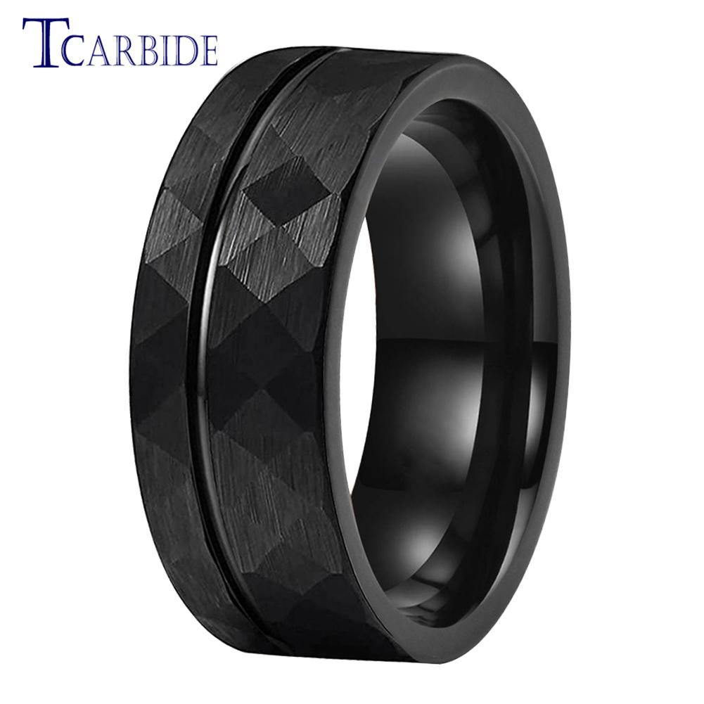 8MM Hammer Wedding Band For Men Women Multi-Faceted Brushed Offset Grooved Finish Nice Gift Jewelry Comfort Fit