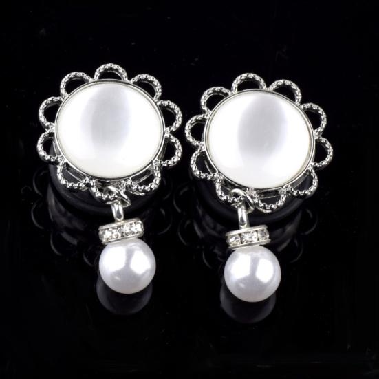 1Pc Lady Flower Faux Pearl Dangle Ear Tunnel Expander Plug Piercing Jewelry Gift