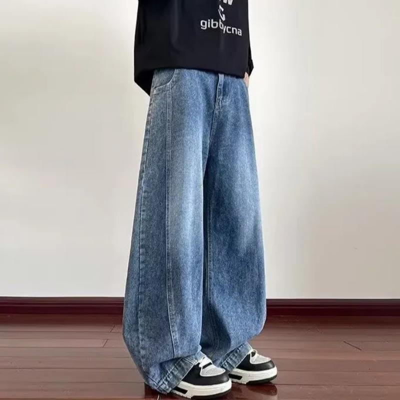 Men's Vintage Light Blue Washed Wide Leg Streetwear Jeans