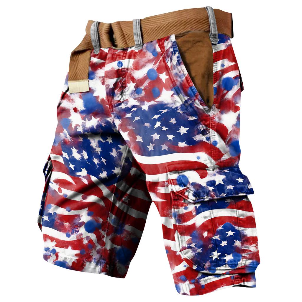 Men's Independence Day Printed Multi Pocket Workwear Shorts