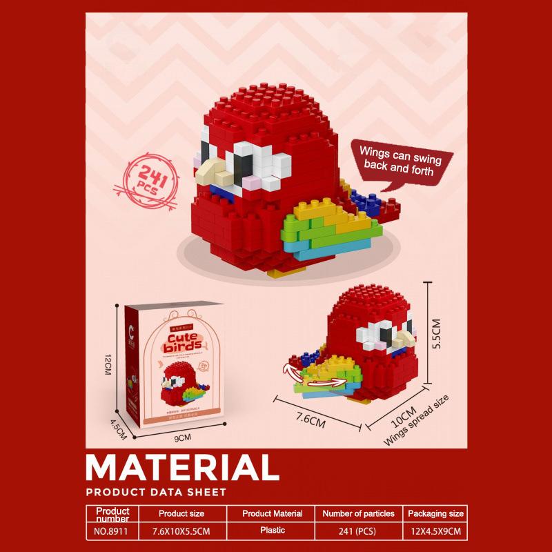 Păpușă DIY Papagal 3D Mini Blocuri de Construcție Diamant - Lumea Animalelor Papagal Set Combinat Complet Serie - Jucărie Creativă Blocuri de Construcție