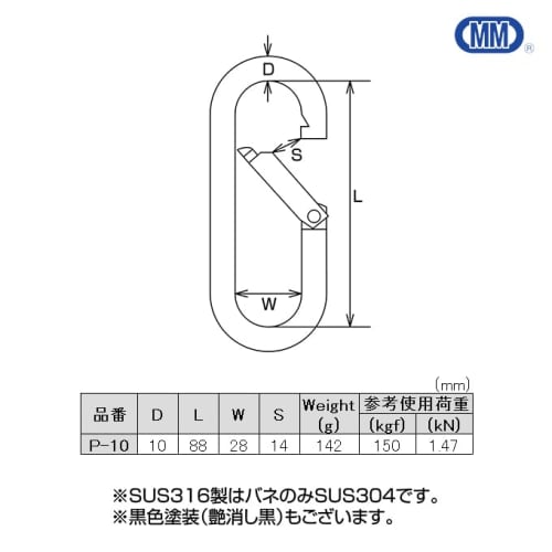 MM Mizumoto Machinery Works SUS304 Stainless Steel Petit Carabiner (Standard Type) P-10