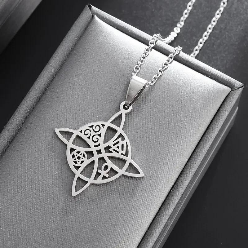 Fashion Charm Witch Knot Necklace Stainless Steel Irish Celtic Knot Pendant Witchcraft Amulet Magical Jewelry Gift for Girls