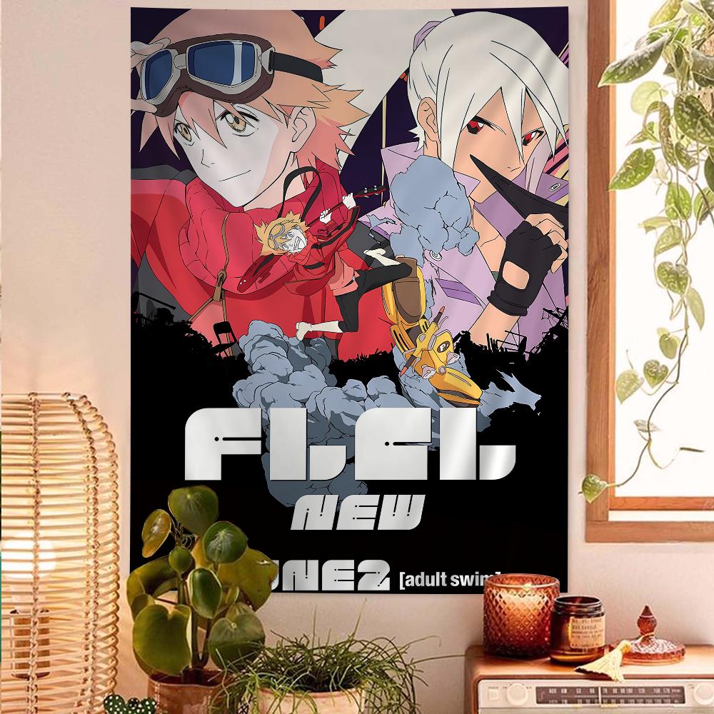 

FLCL Progressive Movie Poster Wall Tapestry Haruha Haruko PaintSplattered Art for Surreal Anime Alternative Animation Fans 74x94cm(29x37in)