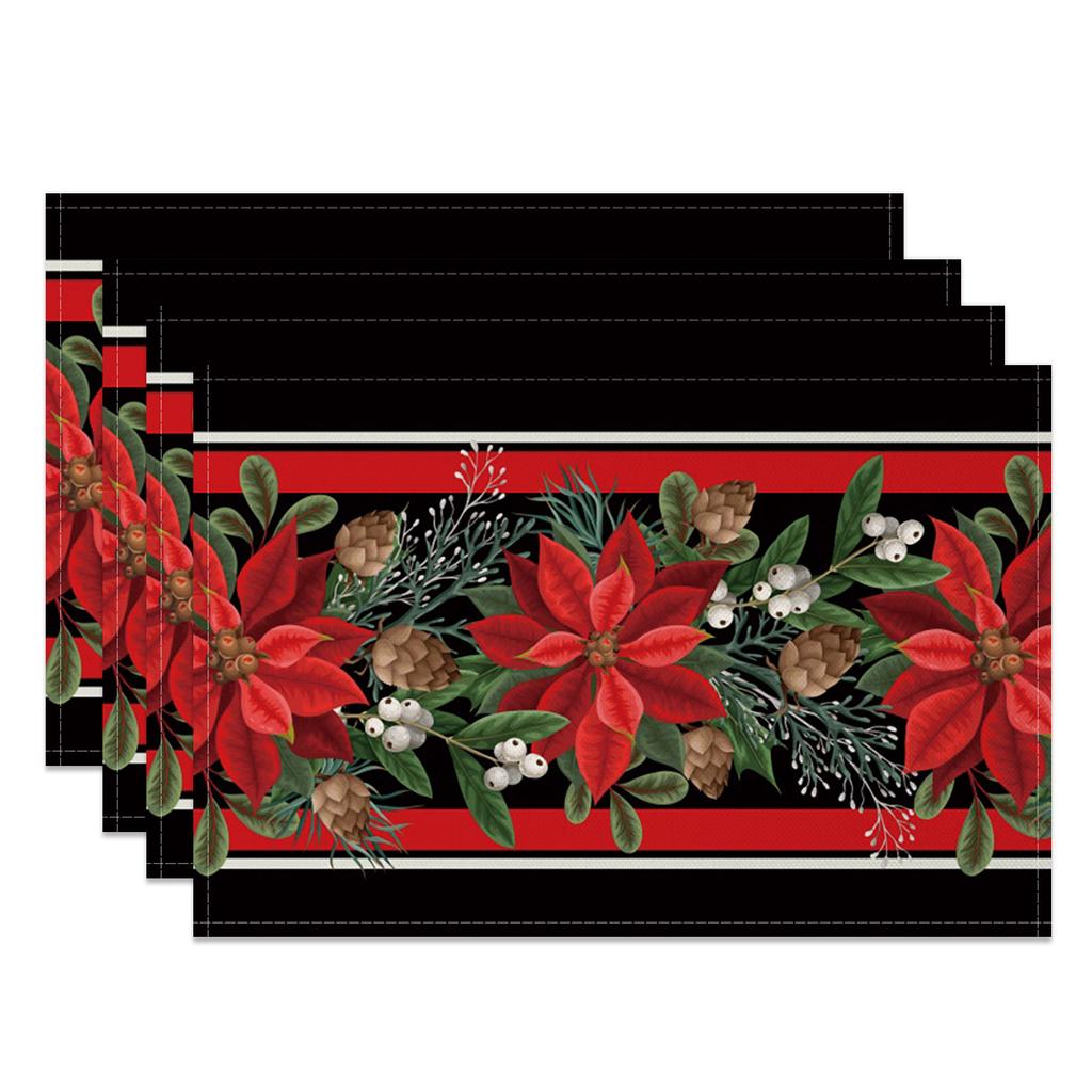 4pcs/set Christmas Placemats Linen Non Slip Heat  Red Green Resistant Table Mats Holiday Party Kitchen Wedding Dining Decoration