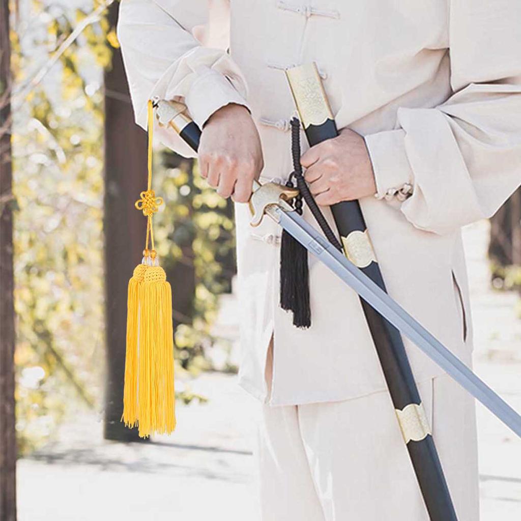 Chinese Martial Arts Kung Fu Taiji Sword Tassel Yellow Short Sword Tassel
