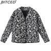 BITCED Women's Autumn/Winter Fashion Casual V-Neck Printed Quilted Cotton Patchwork Jacket