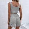 Women Two Piece Ribbed Tank Top and High Waist Shorts Set Sleeveless Crop Top with Elastic Waist Shorts Casual Outfit
