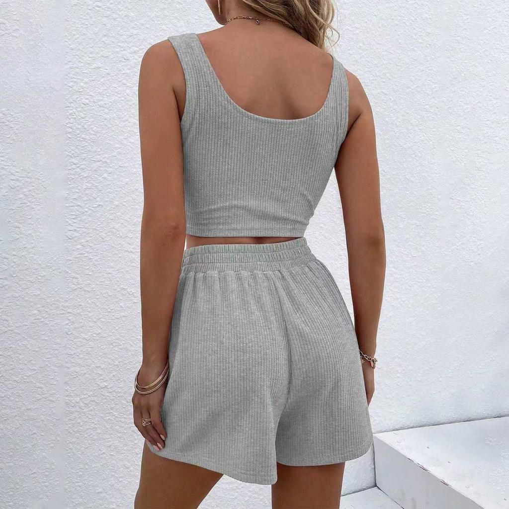 Women Two Piece Ribbed Tank Top and High Waist Shorts Set Sleeveless Crop Top with Elastic Waist Shorts Casual Outfit
