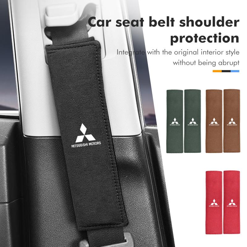 1/2Pcs Suede Car Logo Safety Belt Shoulder Cover Strap Padding Protector Pad For Mitsubishi Outlander Lancer Eclipse Mirage