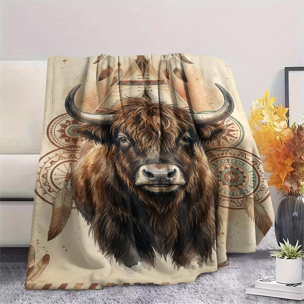 1PC Bohemian Watercolor Animals Print FlAannel Blanket, High Quality Comfortable for All Seasons, Home Decor, Warmth and Comfort