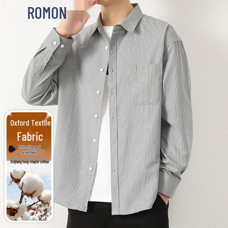 Romon Men s Striped Oxford Long-Sleeve Shirt XL