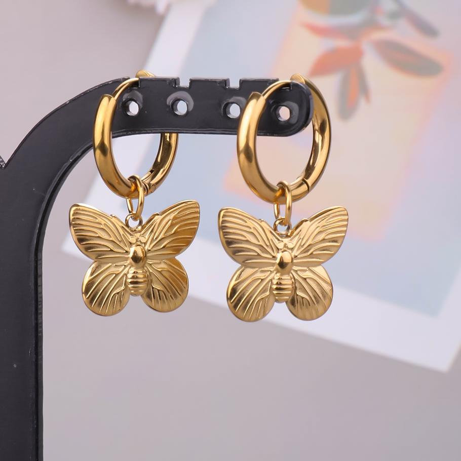 Gold Color Animal Pendant Earring Cute Sea Turtle Fish Tail Crab Stainless Steel Hoop Earrings for Women Men Accessories Jewelry