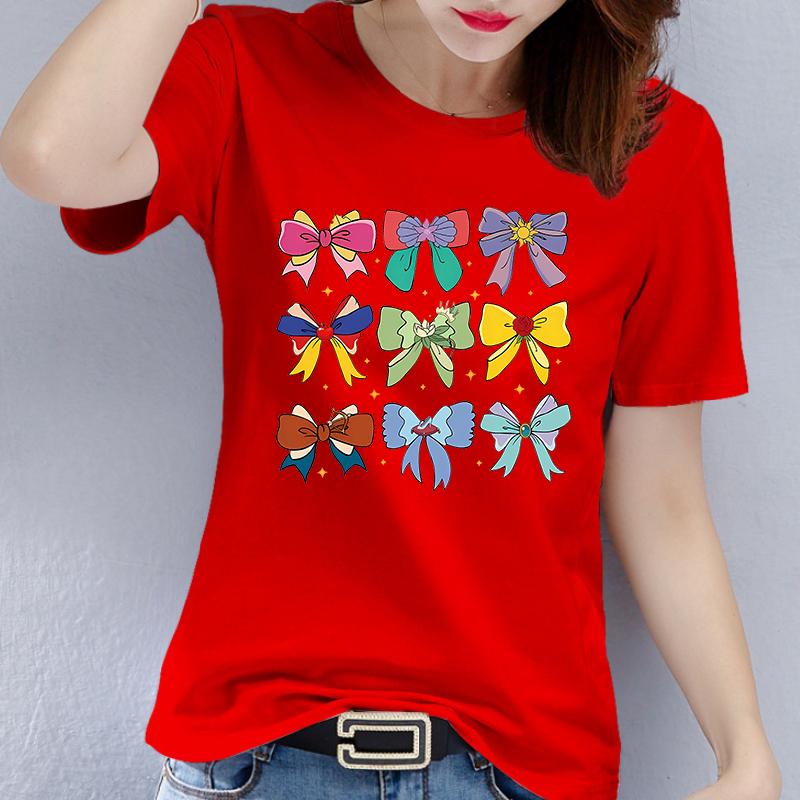 

Женская повседневная футболка из полиэстера с узором из разноцветных лент-бантов, с круглым вырезом, коротким рукавом, с графическим принтом S