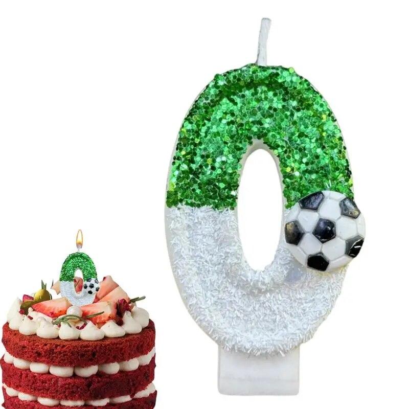 Fußball-Kindergeburtstagskerzen 0–9, Zahl grün, glitzert, Geburtstags-Fußball-Kerze für Jungen, Party, Kuchendekoration, Dekoration