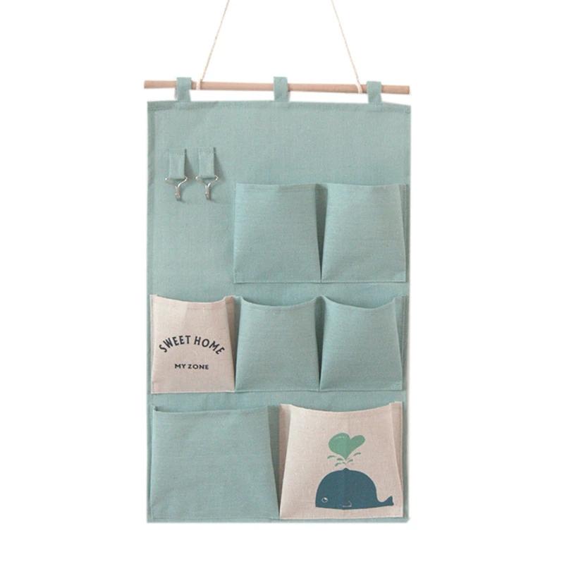 3 Pockets Wall-mounted Storage Bag Cotton and Linen Closet Door Sundries Clothes Cosmetic Toys Organizer For Bedroom