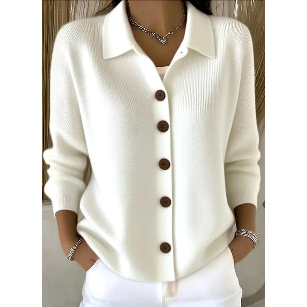 Button Knitted Lapel Sweater Cardigan Jacket Autumn and Winter Solid Color Casual Fashion Women's Clothing