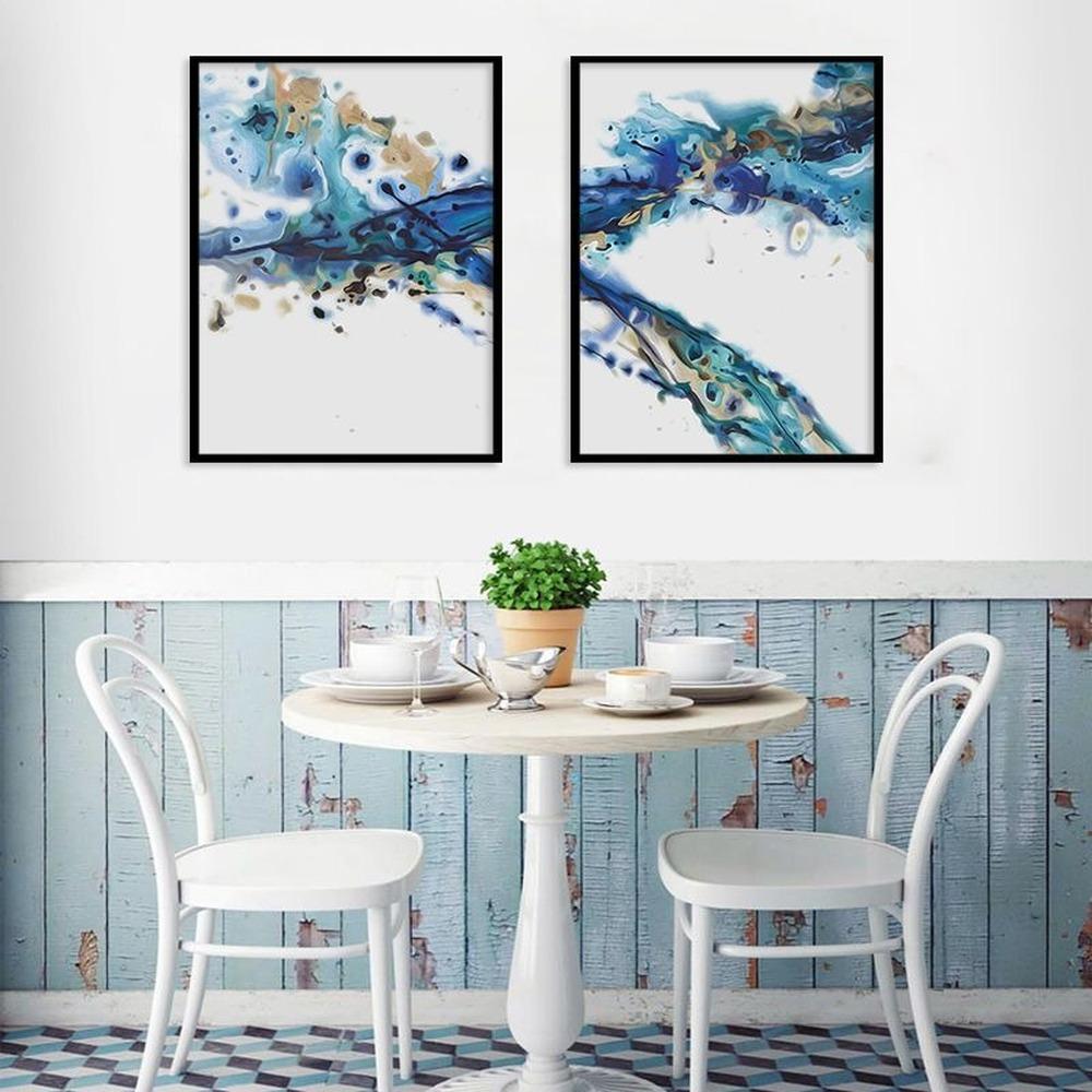 Obrazy pro interiér Modré zlato Abstraktní nástěnné umění Obraz na plátně Luxusní pro domácí dekorace Tisky do obývacího pokoje Bez rámu